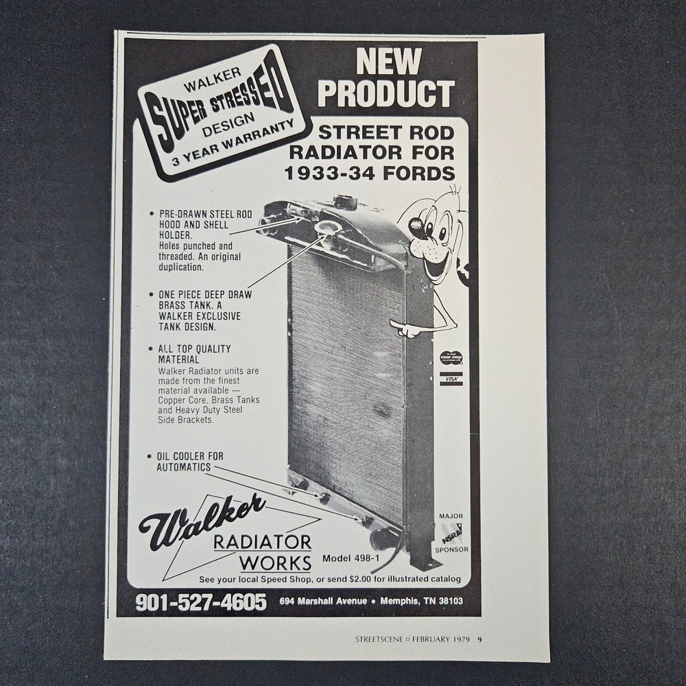 1979 Walker Radiator Works Vintage Print Ad Memphis TN Super Stressed 33/34 Ford